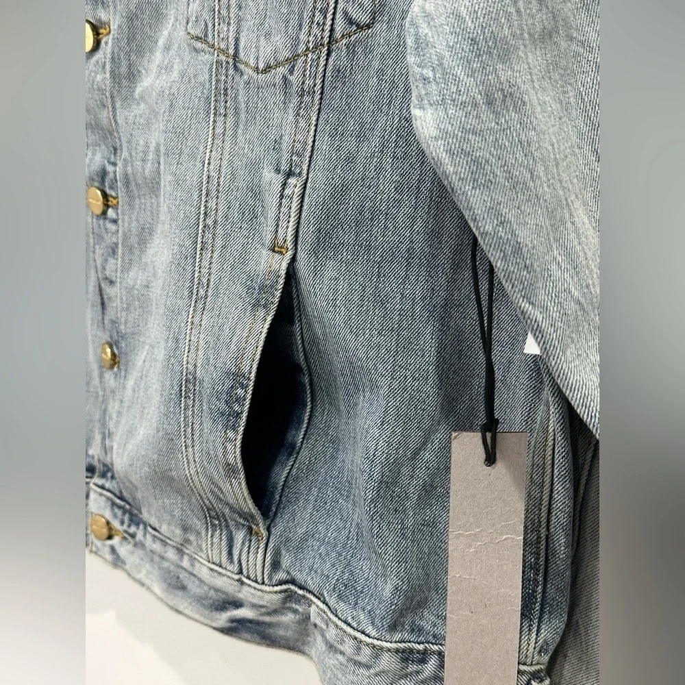 Fear Of God Essentials Denim Trucker Jean Jacket Indigo Blue Large Streetwear